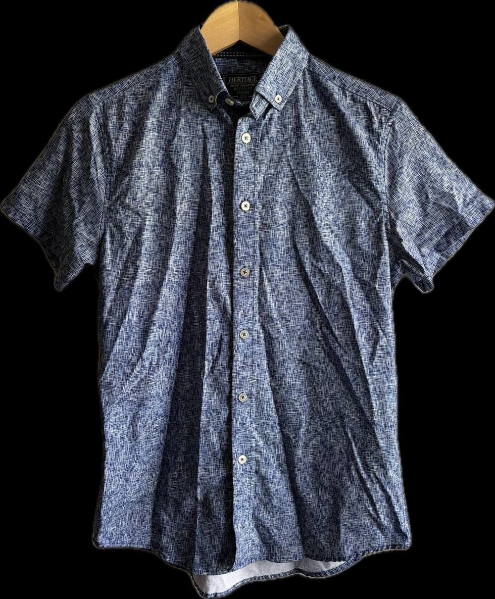 Report Collection Heritage Men’s Short Sleeve Button Shirt Size S Blue Recycled